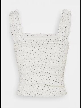 A&F Smocked Polka Dot Ruffle Strap Tank Top - Cream